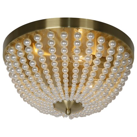 Dainolite 3Lt Incandescent Flush-Mount, Aged Brass W/ Pearls DAW-143FH-AGB-WH